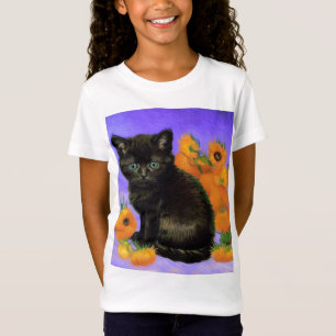 Camiseta Van Gogh Black Kitten con girasoles