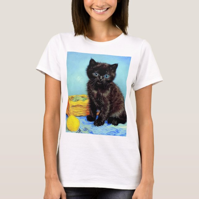 Camiseta Van Gogh Black Kitten con yarn (Anverso)