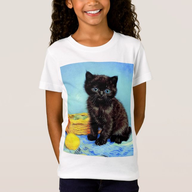 Camiseta Van Gogh Black Kitten con yarn (Anverso)