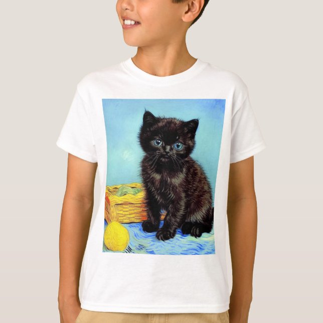 Camiseta Van Gogh Black Kitten con yarn (Anverso)