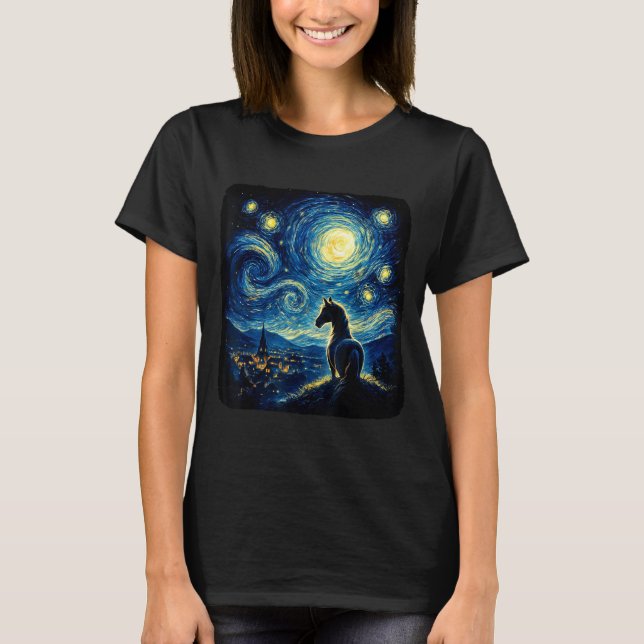 Camiseta Van Gogh Cowgirl Horse Starry Funny Night Horses L (Anverso)