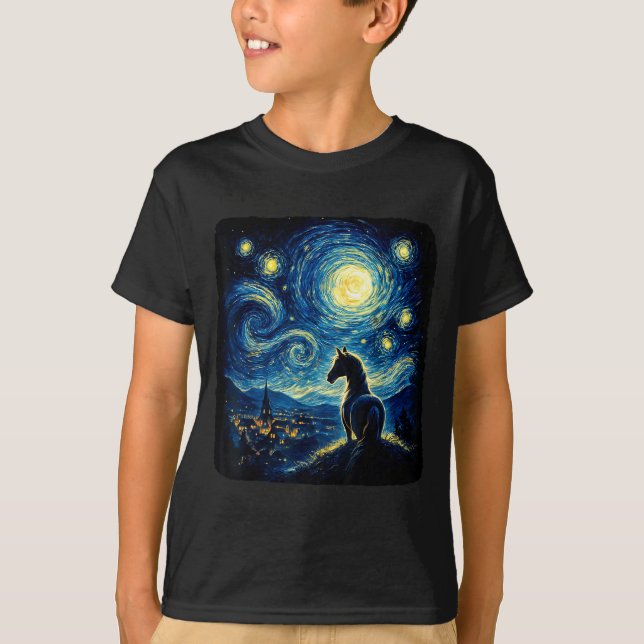 Camiseta Van Gogh Cowgirl Horse Starry Funny Night Horses L (Anverso)