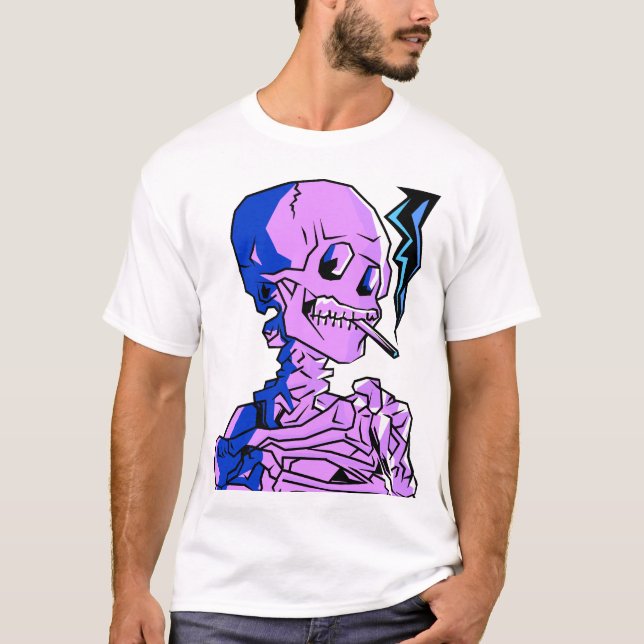 Camiseta Van Gogh, esqueleto con un cigarrillo encendido (Anverso)