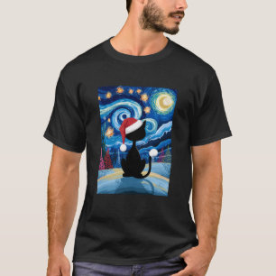 Camiseta Van Gogh Navidades Cat Starry Night Black Cat Sant