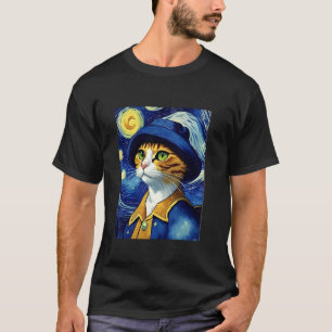 Camiseta Van Gogh Noche Estrellada Gato Amante Mamá Gatos P