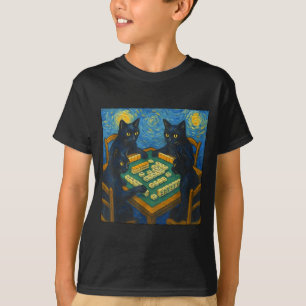Camiseta Van gogh noche estrellada gato jugando mahjong chi