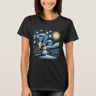 Camiseta Van Gogh Noche estrellada Navidad Muñeco de nieve