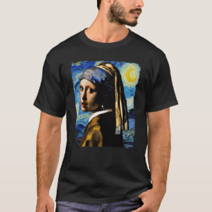 Camiseta Van Gogh Noche estrellada y chica con un pendiente