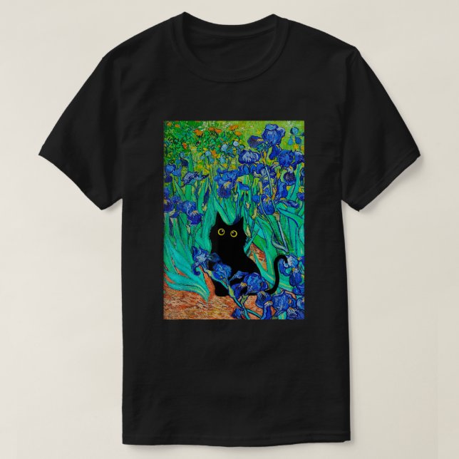 Camiseta Van Gogh Pinturas irlandesas Flores Cat Les Iris C (Diseño del anverso)