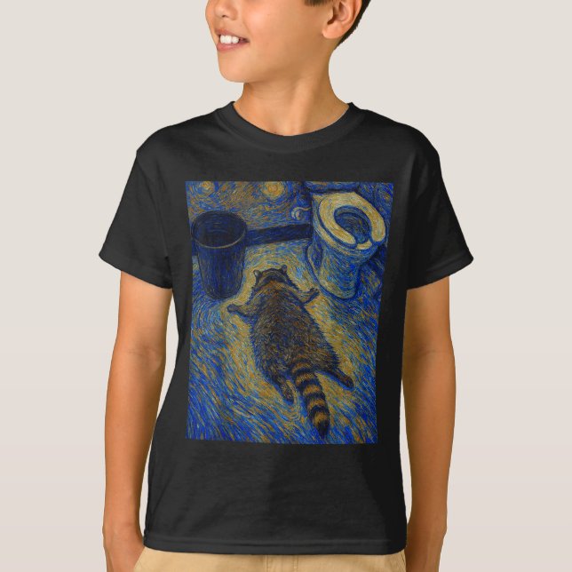 Camiseta Van Gogh Raccoon Drunk Pes Out In Bathroom Meme  (Anverso)