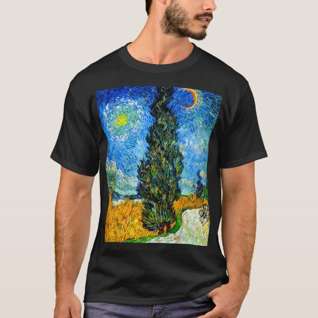 Camiseta Van Gogh Road con Cypress y Star (Anverso)