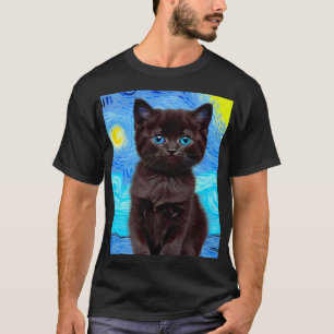 Camiseta Van Gogh Starry Night Black Cat