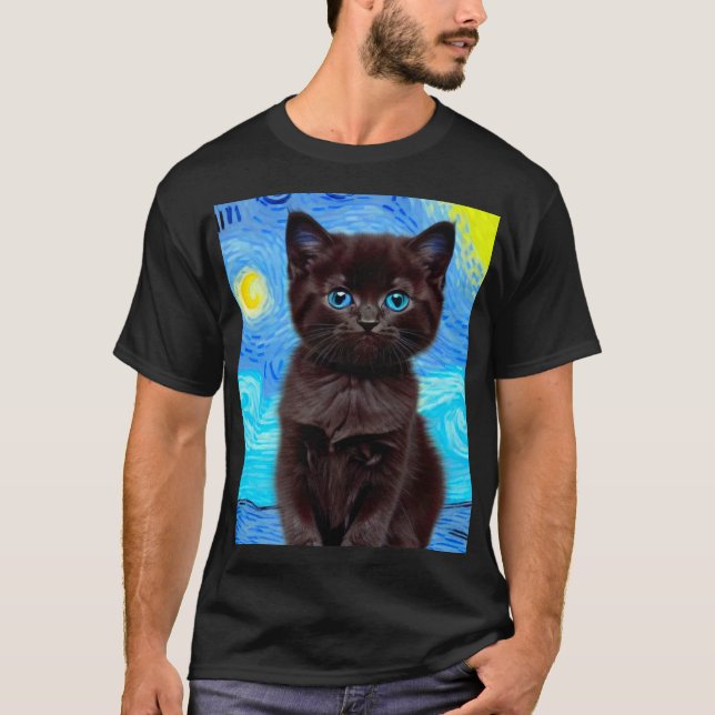 Camiseta Van Gogh Starry Night Black Cat (Anverso)