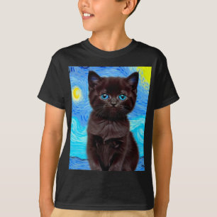 Camiseta Van Gogh Starry Night Black Cat