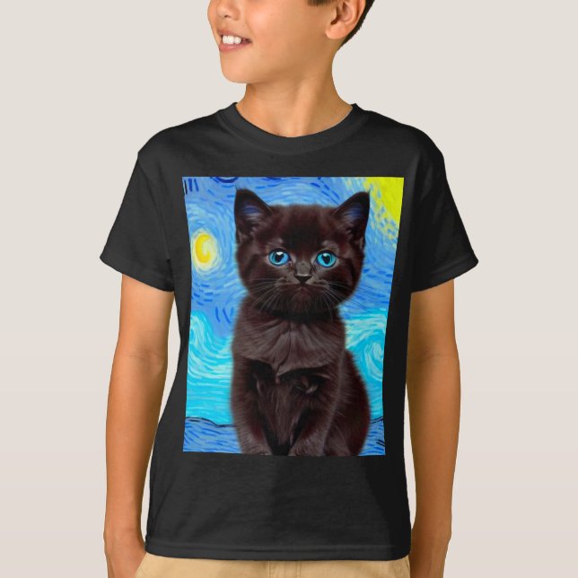 Camiseta Van Gogh Starry Night Black Cat (Anverso)