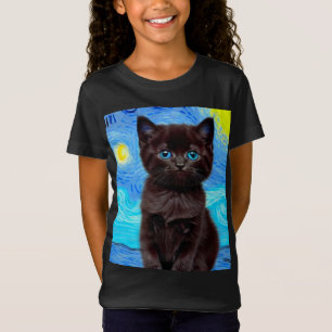 Camiseta Van Gogh Starry Night Black Cat