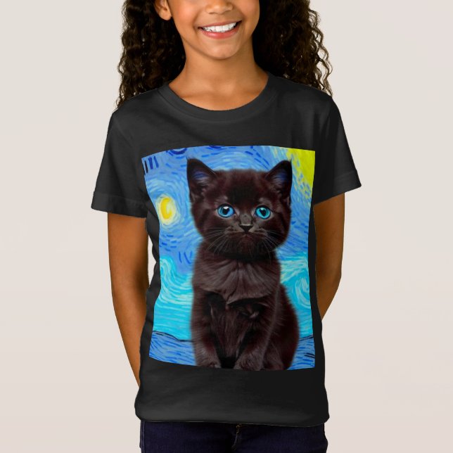Camiseta Van Gogh Starry Night Black Cat (Anverso)