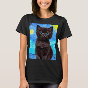 Camiseta Van Gogh Starry Night Black Cat