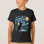 Camiseta Van Gogh Starry Night Cat Gracioso Gato Negro Chri<br><div class="desc">Van Gogh Starry Night Cat Funny Navidades de gato negro</div>