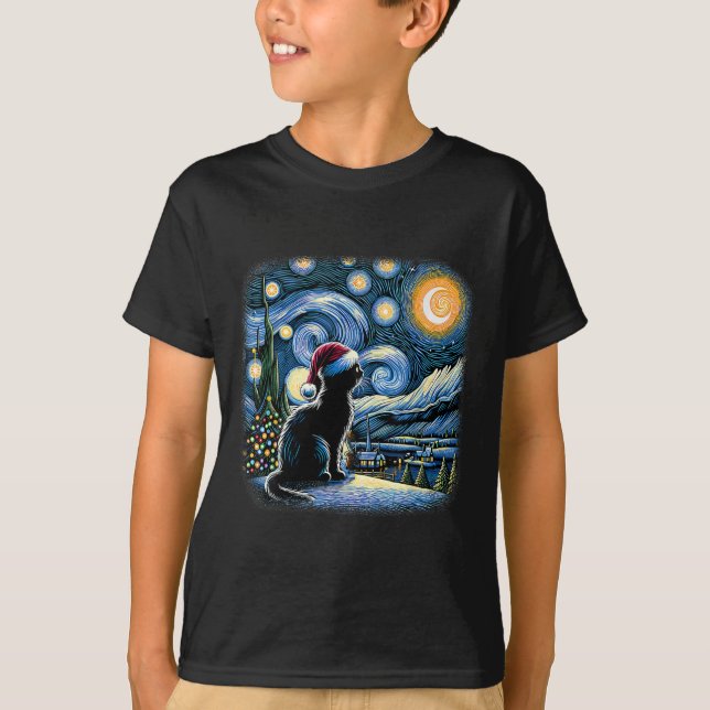 Camiseta Van Gogh Starry Night Cat Gracioso Gato Negro Chri (Anverso)