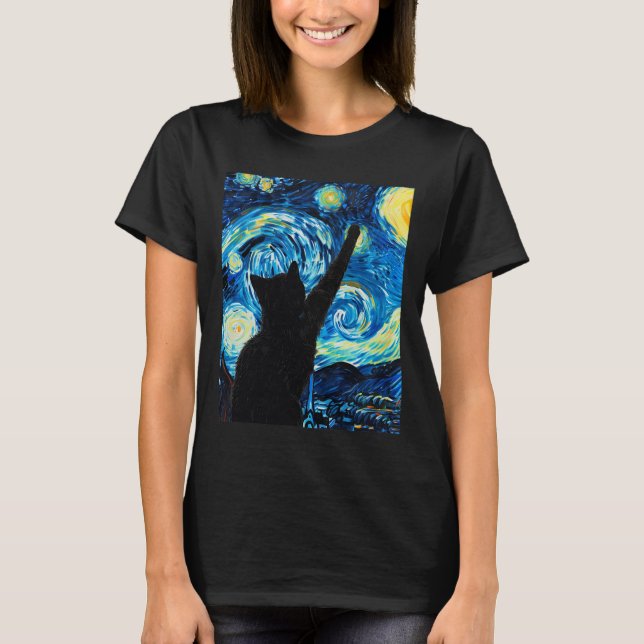 Camiseta Van Gogh Starry Night Cat Lover Kitten (Anverso)