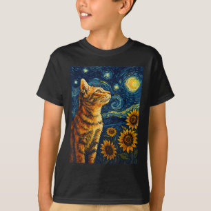 Camiseta Van Gogh Starry Night Cat Shirt Van Gogh Cat Paint