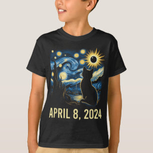 Camiseta Van Gogh Starry Night Cat Total Eclipse Solar Abri