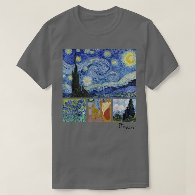 Camiseta Van Gogh Starry Night, Irises, Arles, Cypress, and (Diseño del anverso)