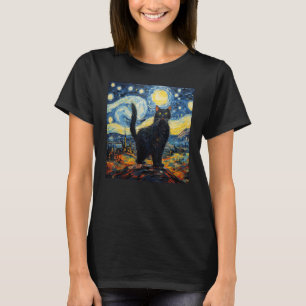 Camiseta Van Gogh Starry Night Regalos de gato negro para g