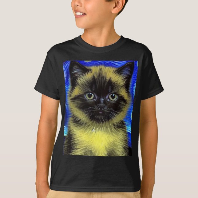 Camiseta Van Gogh Starry Night Siamese Cat (Anverso)