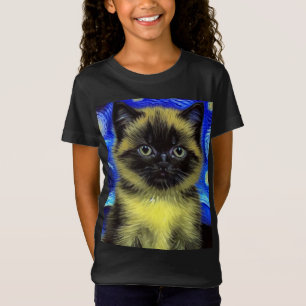 Camiseta Van Gogh Starry Night Siamese Cat