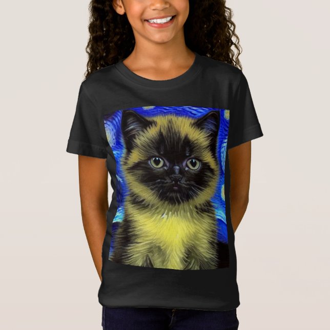 Camiseta Van Gogh Starry Night Siamese Cat (Anverso)