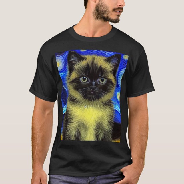 Camiseta Van Gogh Starry Night Siamese Cat (Anverso)