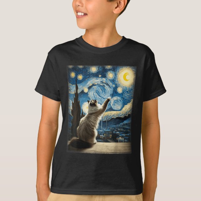 Camiseta Van Gogh Starry Night Style Artistic Ragdoll Cat (Anverso)