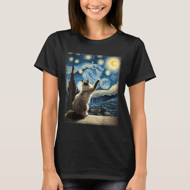 Camiseta Van Gogh Starry Night Style Artistic Ragdoll Cat (Anverso)