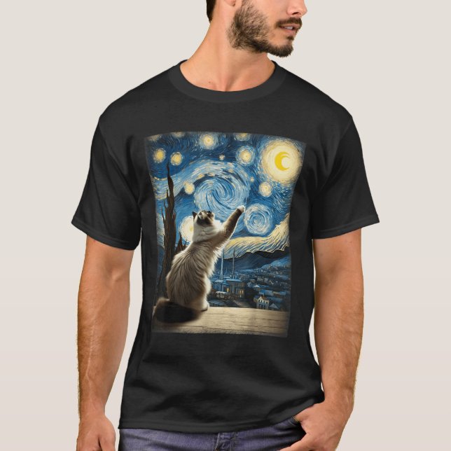 Camiseta Van Gogh Starry Night Style Artistic Ragdoll Cat (Anverso)