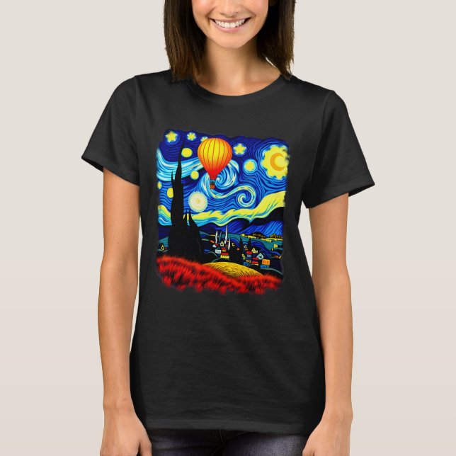 Camiseta Van Gogh Style Hot Air Balloon Starry Night  (Anverso)