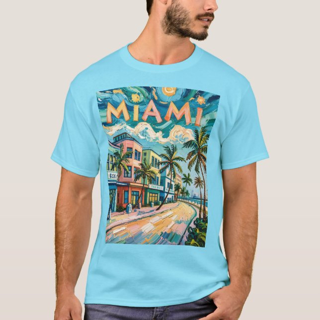 Camiseta Van Gogh Style Miami Ocean Drive Colorful Beach (Anverso)
