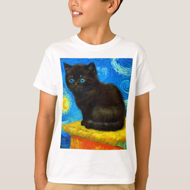 Camiseta Van Gogh Style Starry Night Cat (Anverso)
