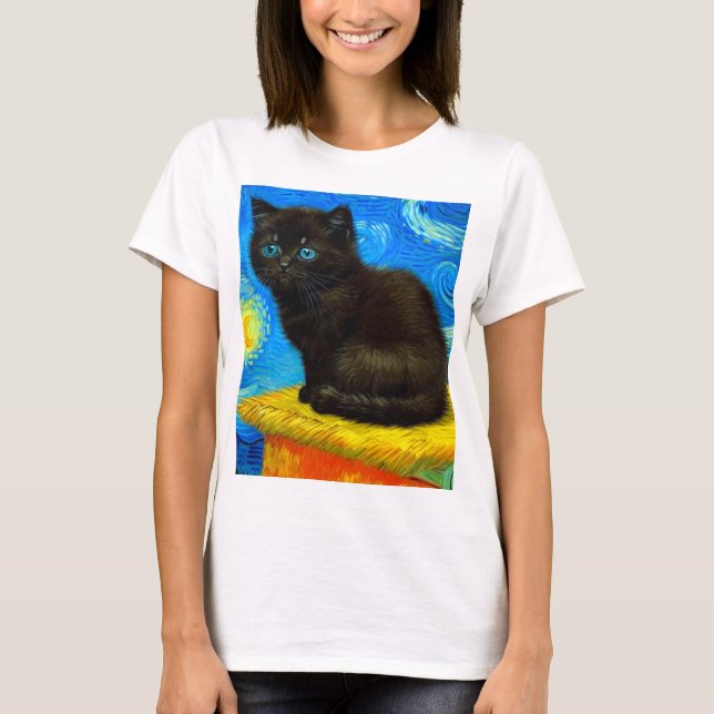 Camiseta Van Gogh Style Starry Night Cat (Anverso)