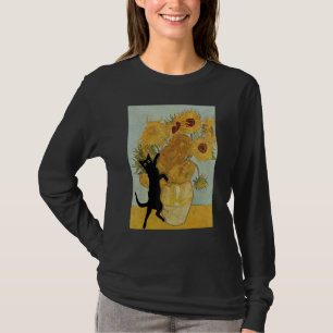 Camiseta Van Gogh Sunflowers Graciosa pintura al gato