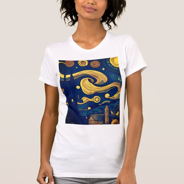 Camiseta Van Gogh Tshirt, Noche estrellada generada por IA (Anverso)