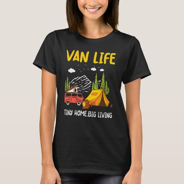 Camiseta Van Life Tiny Home Big Living Montaña Cam (Anverso)