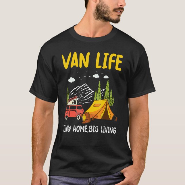 Camiseta Van Life Tiny Home Big Living Montaña Cam (Anverso)