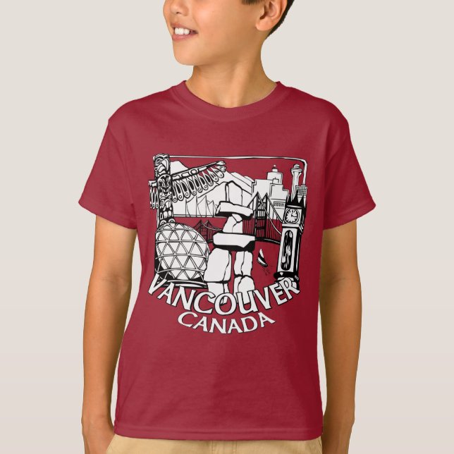 Camiseta Vancouver Souvenir Kid's T shirt Landmark Art Tee (Anverso)