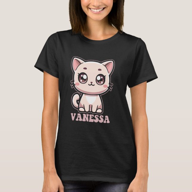 Camiseta Vanessa Cute Kitty Cat Design para Chicas Nombre V (Anverso)