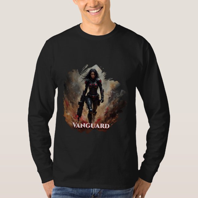 Camiseta Vanguard – Futuristic Female Warrior (Anverso)