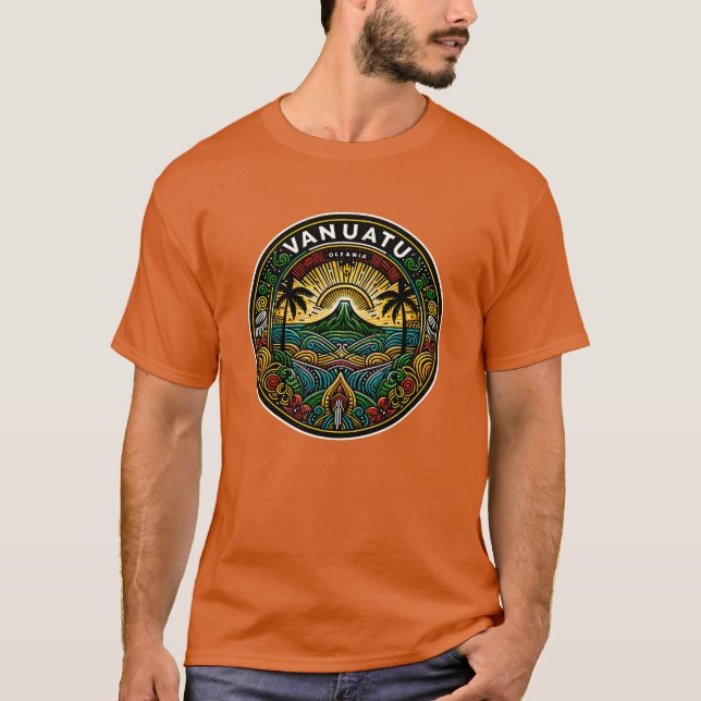Camiseta Vanuatu Oceania Badge, Volcan Tropical Emblème (Anverso)