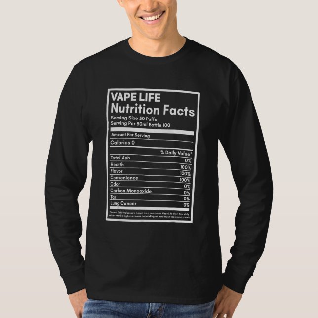 Camiseta Vape Life Nutrition Facts Label (Anverso)