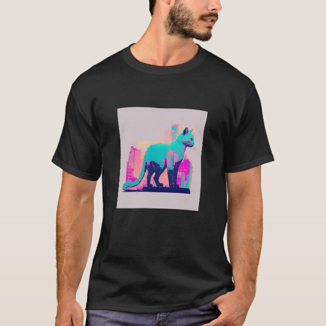 Camiseta Vaperwave Aesthetic Glitch Cat Retrowave Synthwave (Anverso)